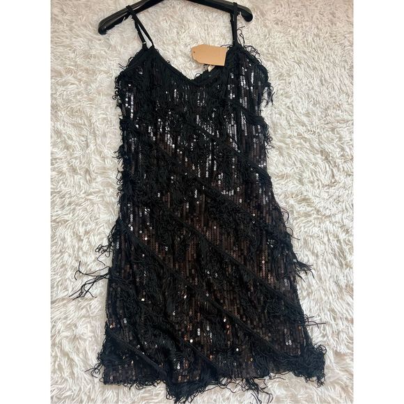 Black SEQUENCE FRINGE DRESS - Picture 3 of 5